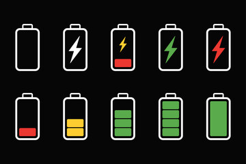 Fototapeta premium Battery charging level indicators showing different states of power