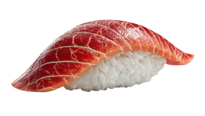 Close-up of fresh, red salmon nigiri sushi on a black background