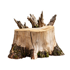 Old Weathered Dead Tree Stump with Broken Branches, isolated on a transparent background