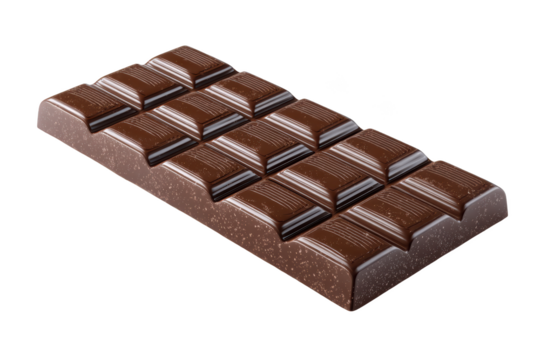 Rectangular chocolate bar, segmented for easy portioning. Glossy dark color