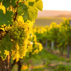 Lush vineyard cluster at golden hour