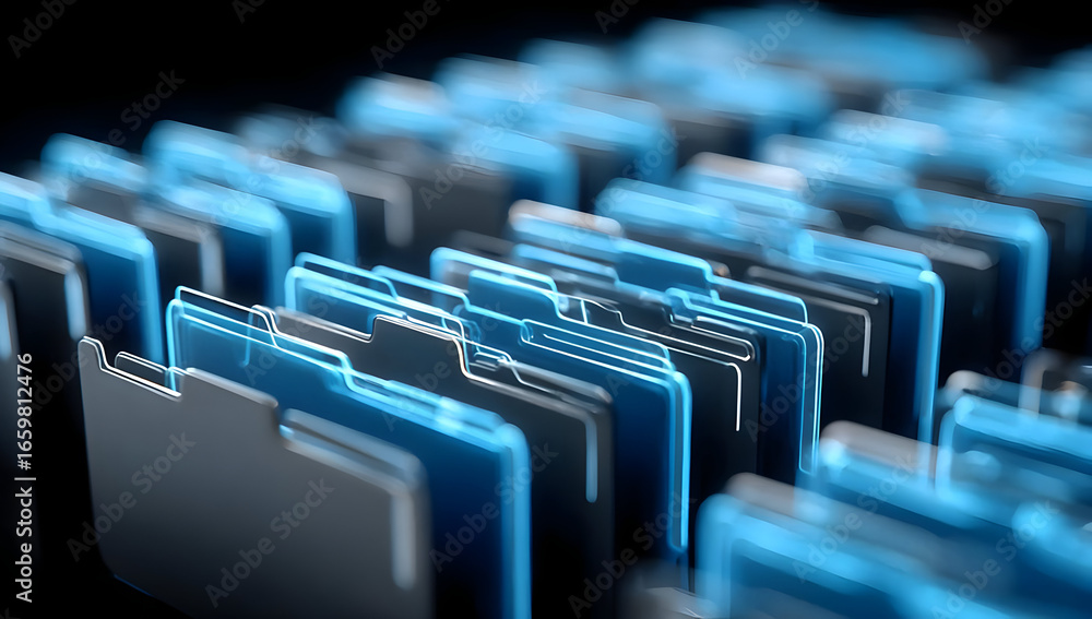 Poster close-up of stacked digital file folders showcasing modern organization and data management concepts
