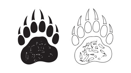 Bear paw print outline and filled with transparent background