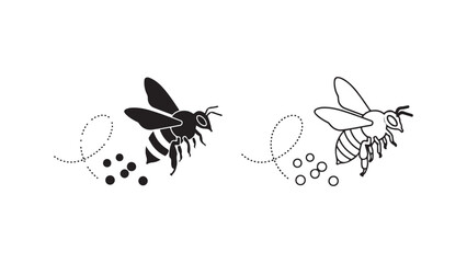 Bee icon outline and filled with transparent background