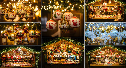 Festive Christmas Market: A Vibrant Collection of Ornaments, Twinkling Lights, and Decorated Stalls, Capturing the Warmth and Joy of the Holiday Season