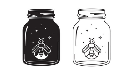 Bee in jar outline art with transparent background