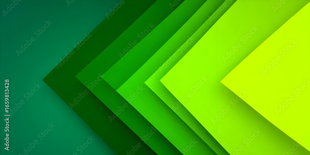 Poster a vibrant gradient of green layered shapes creating a dynamic visual effect. ideal for backgrounds, 