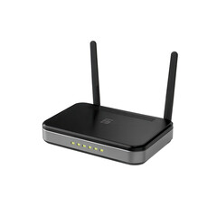 Fototapeta premium Modern wireless router with dual antennas for seamless home and office internet connectivity providing reliable network performance isolated on transparent background
