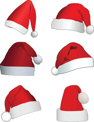 Santa Claus hat set, vector art, red hat collection, vector art illustration, cap set, Christmas