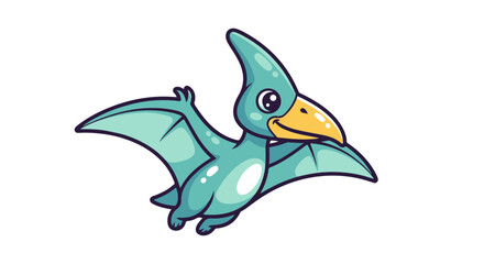 A cute baby Pteranodon sticker design, chibi cartoon style, 2D flat vector icon illustration of an adorable little. Kawaii style, character art, isolated on white background