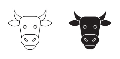 Cow Head Icons Collection – Solid and Outline Style Vector Animal Face Silhouettes for Farming, Agriculture, Dairy, and Livestock Design