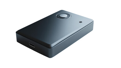 Fototapeta premium Sleek, rectangular gray device with a button, indicator light, & USB port