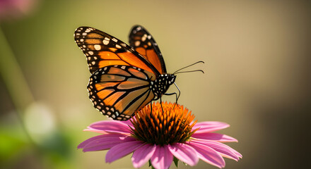 Fototapeta premium Butterfly Landing on Flower in Garden Summer Scene