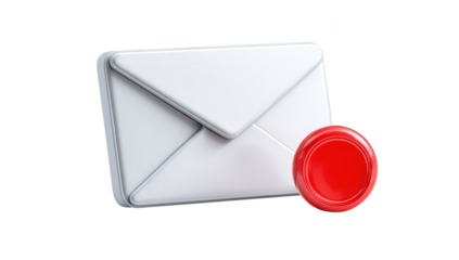 White 3D envelope icon with red seal notification