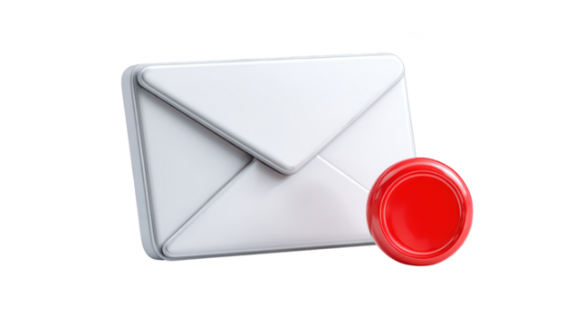 White 3D envelope icon with red seal notification
