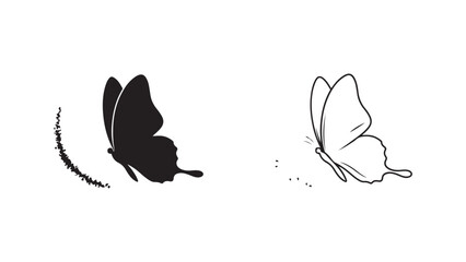 Butterfly silhouette with scattered petals and transparent background