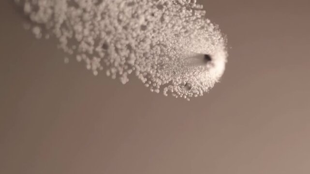 Close up view soluble pill dissolves in liquid making fizzy bubbles carbonation reaction concept for medicine pharmacy health care science experiment clean