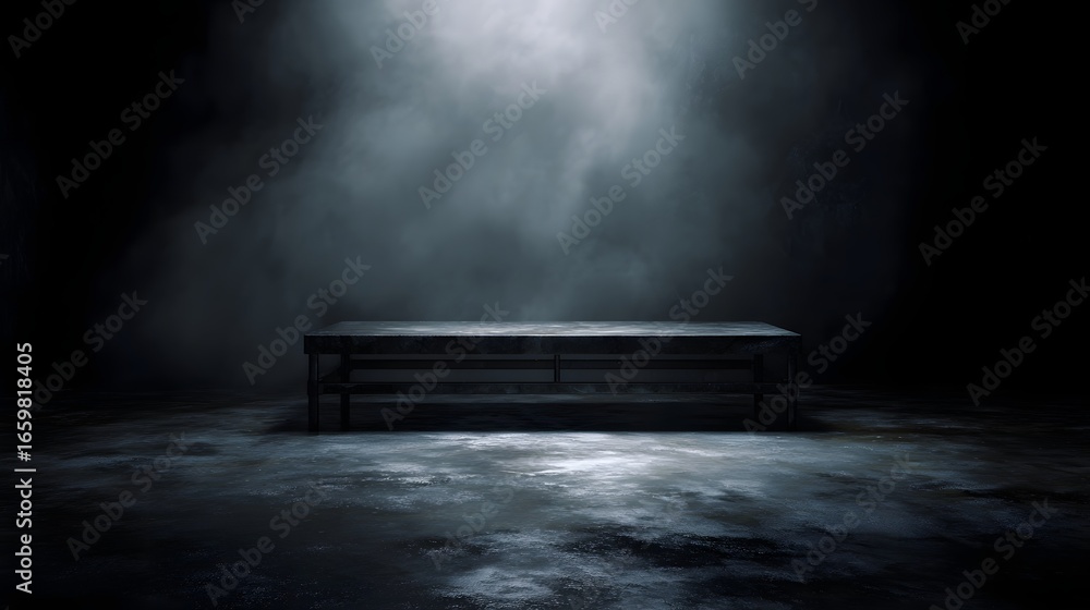 Poster empty elevated platform in deep shadow
