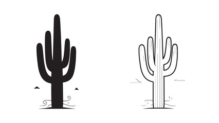 Cactus silhouette and outline with transparent background