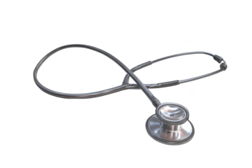 Classic stethoscope, metallic, isolated against black background. Medical, diagnostic tool