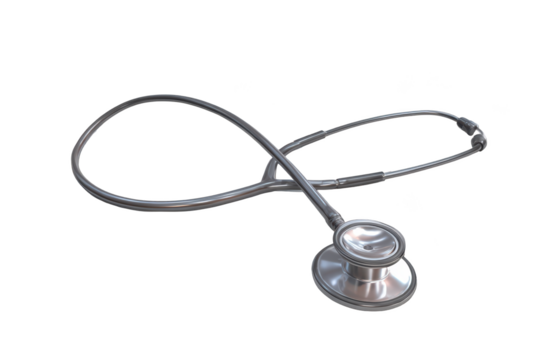 Classic stethoscope, metallic, isolated against black background. Medical, diagnostic tool