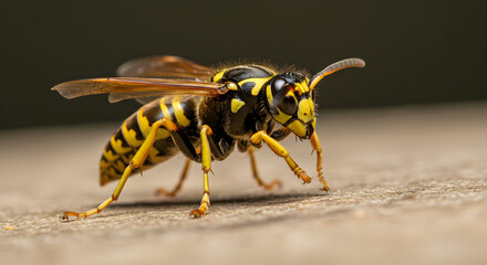 Wasp Standing Macro Close-up View with Detailed Features
