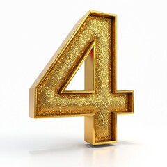 Fototapeta premium Golden number four, 3D illustration with glitter texture and metallic gold border. Isolated on white background. Celebrate anniversary, birthday, or special event with this luxurious numeral.