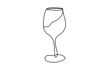 Continuous one line drawing of two glasses of red wine. Minimalist linear concept of celebrate and cheering wine bottle and glass icon vector.