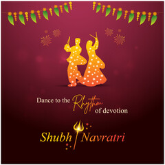 Shubh Navratri, Dandiya Dance. Indian Festival Wishes Template vector. Dussehra, Dandiya Night