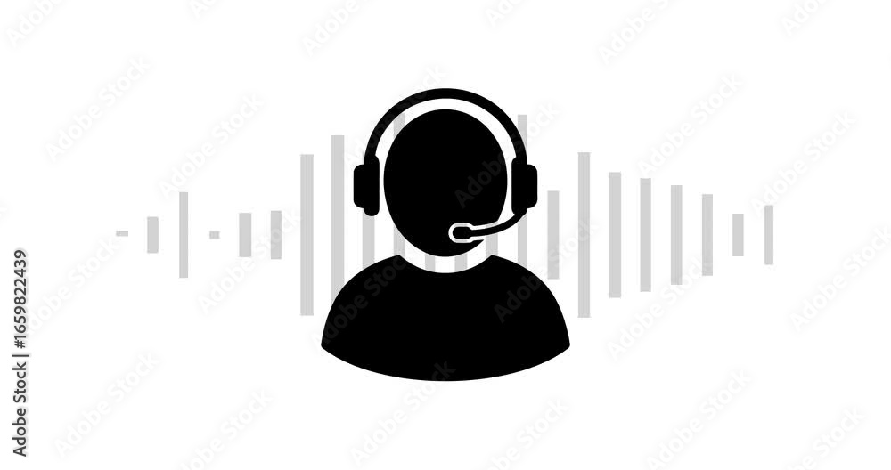 Poster active sound wave design with a customer service icon with a headset in black and white.