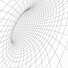 Graphic illusion of a tunnel. Holes in a funnel or mesh. Abstract 3D wireframe wormhole. Vector illustration.