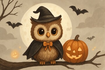 Fototapeta premium Charming owl Halloween illustration.