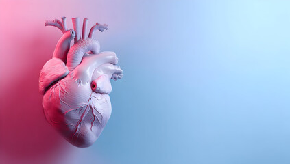 Naklejka premium A detailed anatomical representation of a human heart. The realistic model showcases the intricate structure and vital significance of this essential organ.
