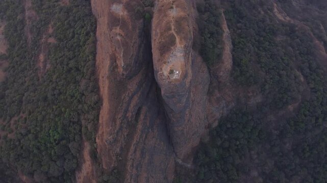 Drone circles around Sahyadri mountain range in Lonavala, Maharashtra