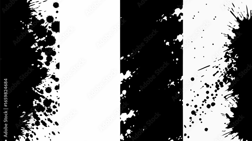 Poster vector monochrome abstract background featuring black ink splatters and drips on a white canvas desi