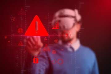 Virtual reality experience focused on cybersecurity risks in a tech lab environment