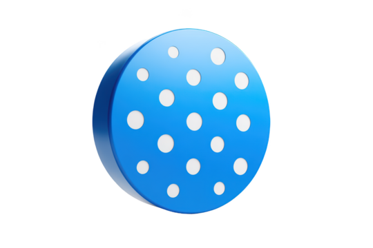 Blue 3D circle with white dots, glossy and isolated on black background