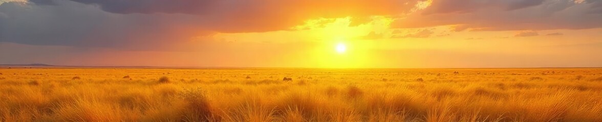 Serene African Savanna Golden Grasslands Stretching to the Horizon Under a Brilliant Sun