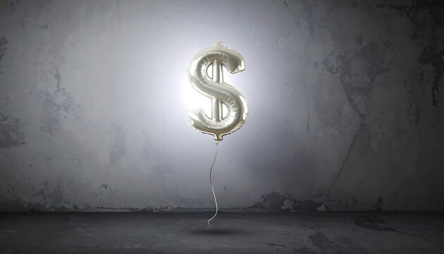 Silver Dollar Sign Balloon in Grungy Room: Financial Concept
