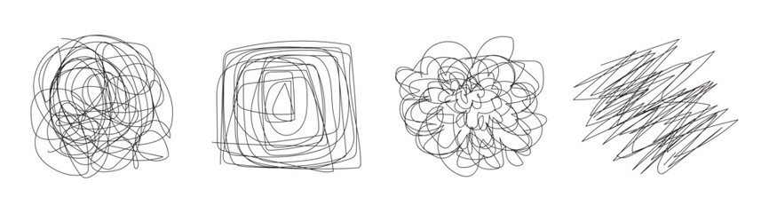 Abstract сhaotic texture. Black and white abstract scribble background. Vector illustration.