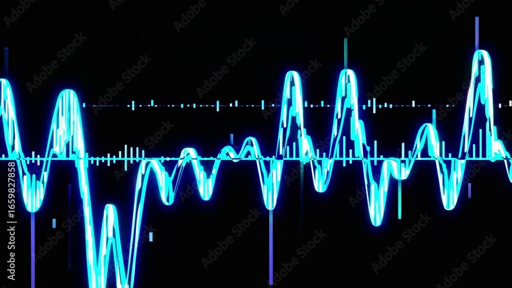 Aufkleber dynamic audio visualizer with pulsating blue waves against a black background, representing vibrant 