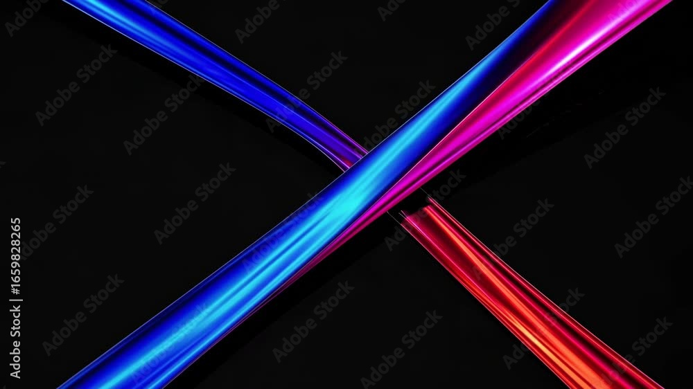 Aufkleber dynamic bands of vibrant blue and red colors crossing against a black background, creating an abstra