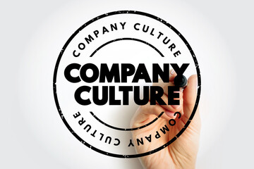 Company Culture - set of shared values, goals, attitudes and practices that characterize an organization, text concept stamp