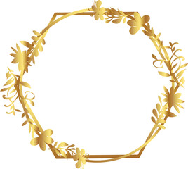 gold laurel wreath Flowers hexagon circle