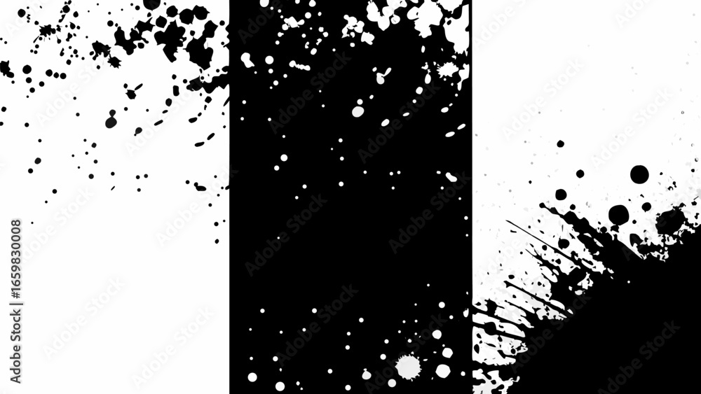 Poster vector abstract monochrome background featuring black and white ink splatters and paint drips design