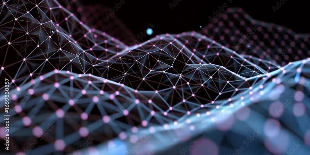 Poster abstract digital network with purple grid lines and connections video loop