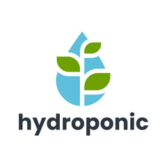 Flat Hydroponic Plant Logo with Leaves Over Stylized Water
