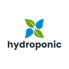 Flat Hydroponic Plant Logo with Leaves Over Stylized Water