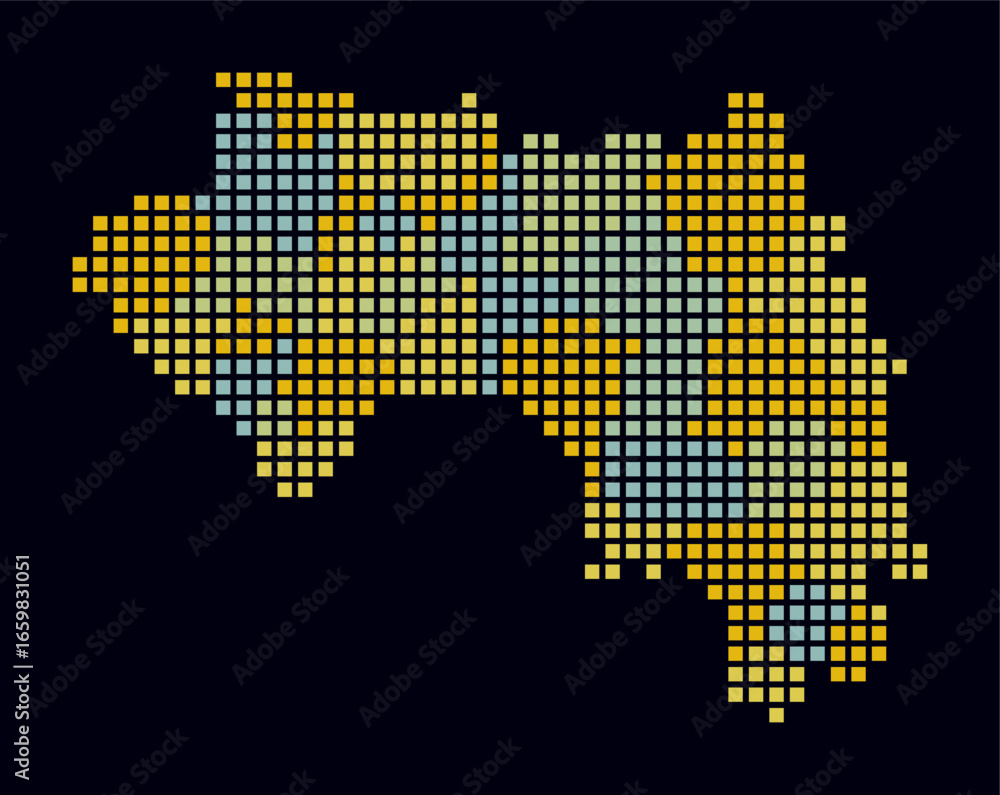 Poster guinea dotted map. digital style map of the country on dark background. guinea shape with square dot