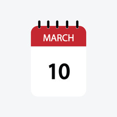 10 march calendar march calendar vector illustration